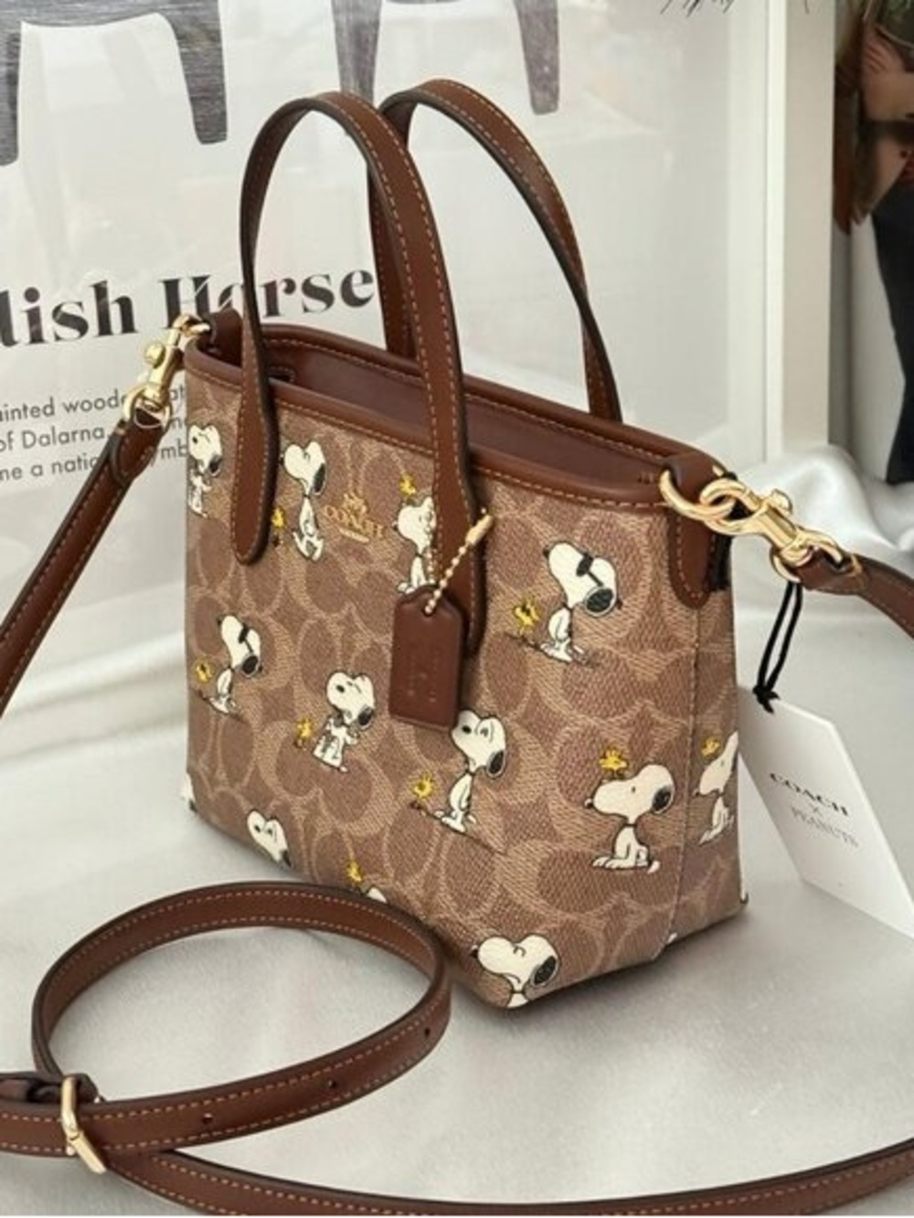 NWT Coach X Peanuts City Mini Tote Bag In Signature Canvas with snoopy print - Picture 3 of 6